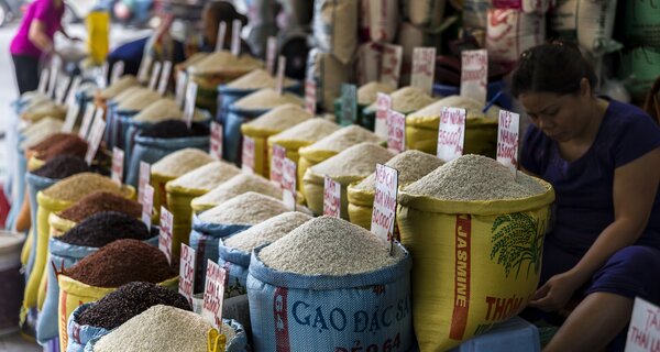 Bags of rice at Vietnam market