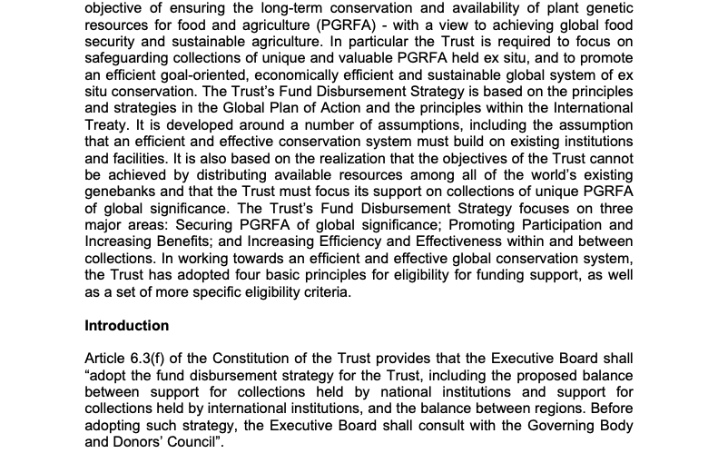 Crop Trust Fund Disbursement Strategy