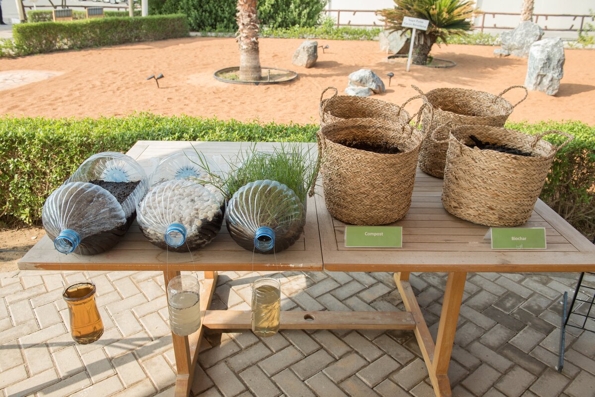 A temporary exhibit at ICBA commemorating the upcoming Year of Plant and Soil Health, showing the degree of erosion in different soil compositions. Photo credit: ICBA