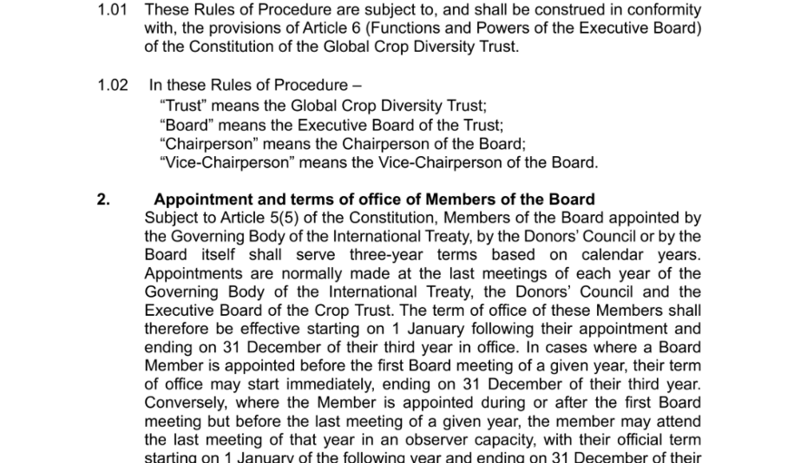 Crop Trust Rules of Procedure of the Executive Board