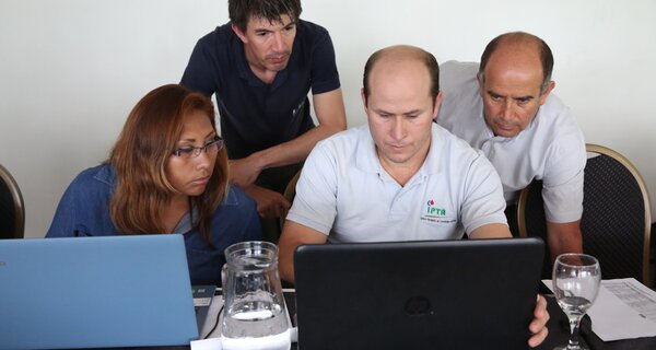 “Genetic resources safeguarded in a genebank are useful only if they are accompanied by data that is easy to access and can be trusted,” says Juan Carlos Alarcón, the GRIN-Global Frontrunner, who is pictured here far right with representatives from (L to R) Bolivia, Uruguay and Paraguay. “The management of information is indispensable to safeguard the diversity of our crops. And, more importantly, to make it available to potential users.”