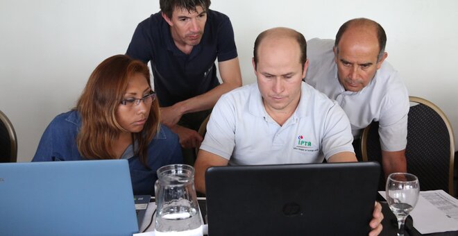“Genetic resources safeguarded in a genebank are useful only if they are accompanied by data that is easy to access and can be trusted,” says Juan Carlos Alarcón, the GRIN-Global Frontrunner, who is pictured here far right with representatives from (L to R) Bolivia, Uruguay and Paraguay. “The management of information is indispensable to safeguard the diversity of our crops. And, more importantly, to make it available to potential users.”