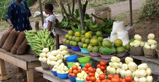 Farmers market in Benin, Africa.