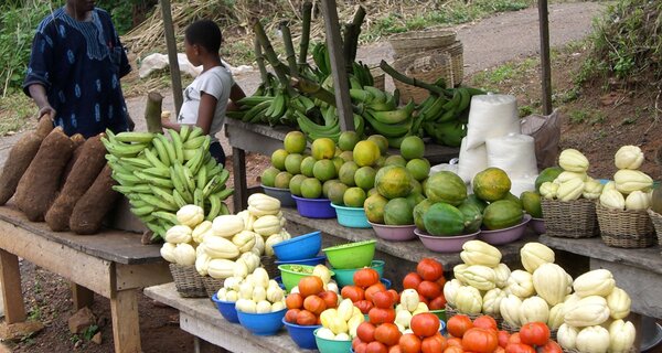 Farmers market in Benin, Africa.