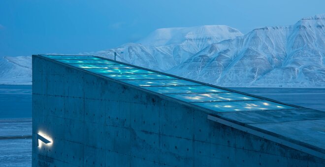 Exterior view of Svalbard Global Seed Vault from behind