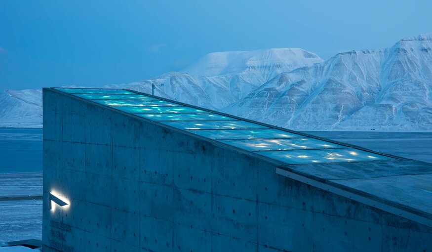 Exterior view of Svalbard Global Seed Vault from behind