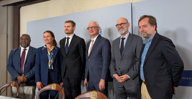 The Svalbard Global Seed Vault partners and the International Plant Treaty announce at a Princess of Asturias Awards press conference that the prize money will help safeguard vulnerable seed collections – safeguarding crop diversity for future generations. Photo: Cody Gildart/Crop Trust