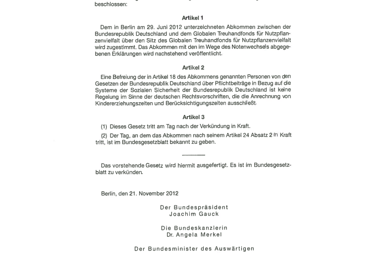 Crop Trust Headquarter Agreement