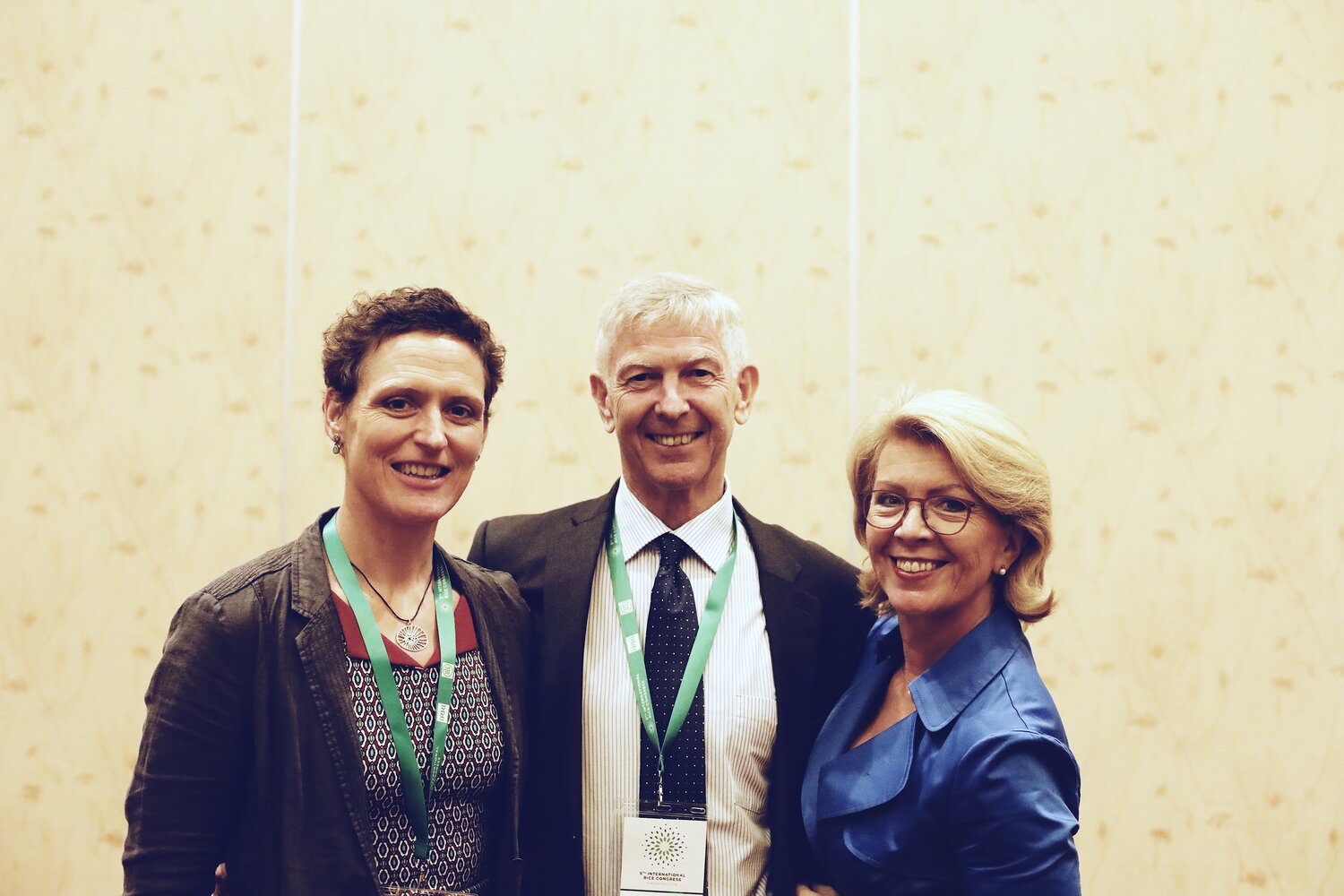 Charlotte Lusty, Crop Trust Head of Programs, Genebank Platform Coordinator, (left), Dr. Ruaraidh Sackville Hamilton, Genebank Manager IRRI, (middle) and Marie Haga, Crop Trust Executive Director, (right)