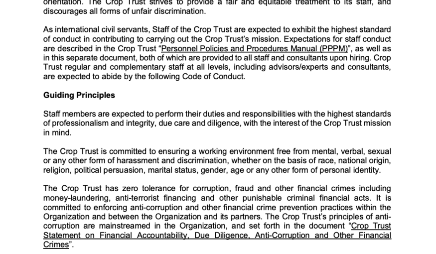 Crop Trust Staff Code of Conduct