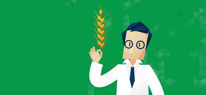 Illustration of scientist holding wheat