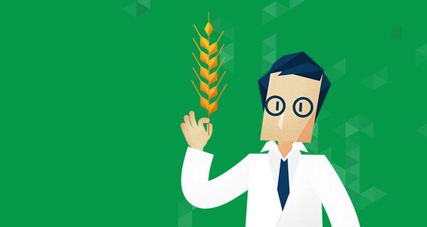 Illustration of scientist holding wheat