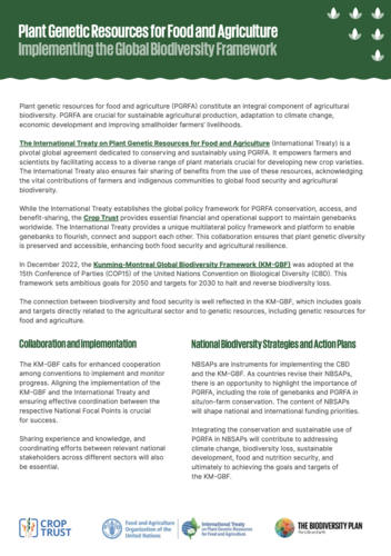 Plant Genetic Resources for Food and Agriculture: Implementing the Global Biodiversity Framework