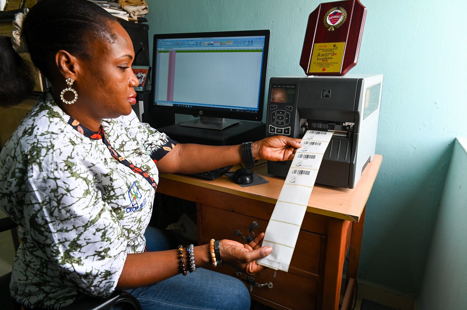 IT Data Manager printing barcodes at the National Centre for Genetic Resources and Biotechnology (NACGRAB) in Ibadan
