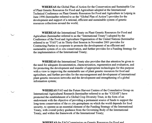 Relationship Agreement: Governing Body of the Plant Treaty