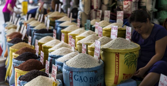 Bags of rice at Vietnam market