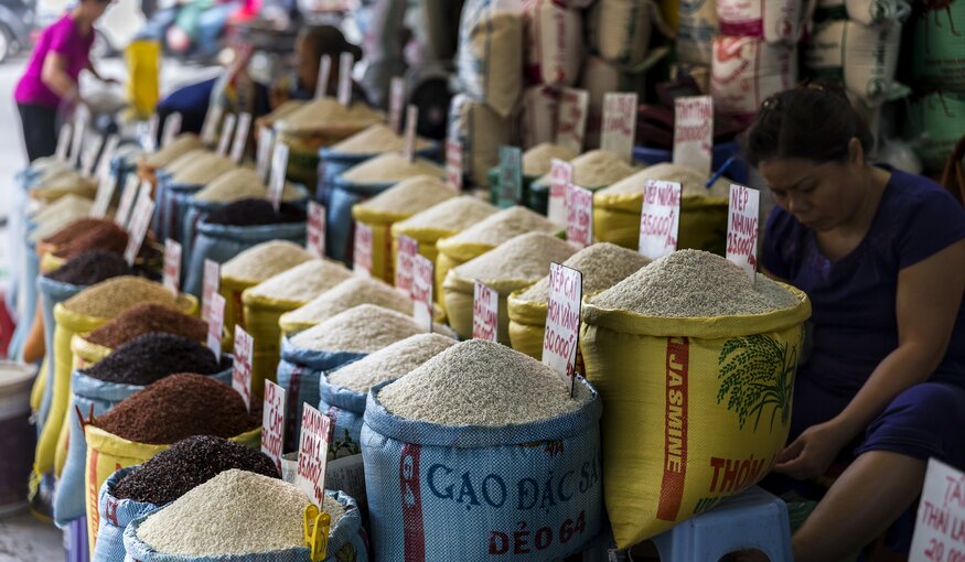 Bags of rice at Vietnam market
