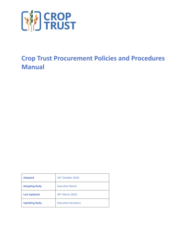 Crop Trust Procurement Policies and Procedures Manual
