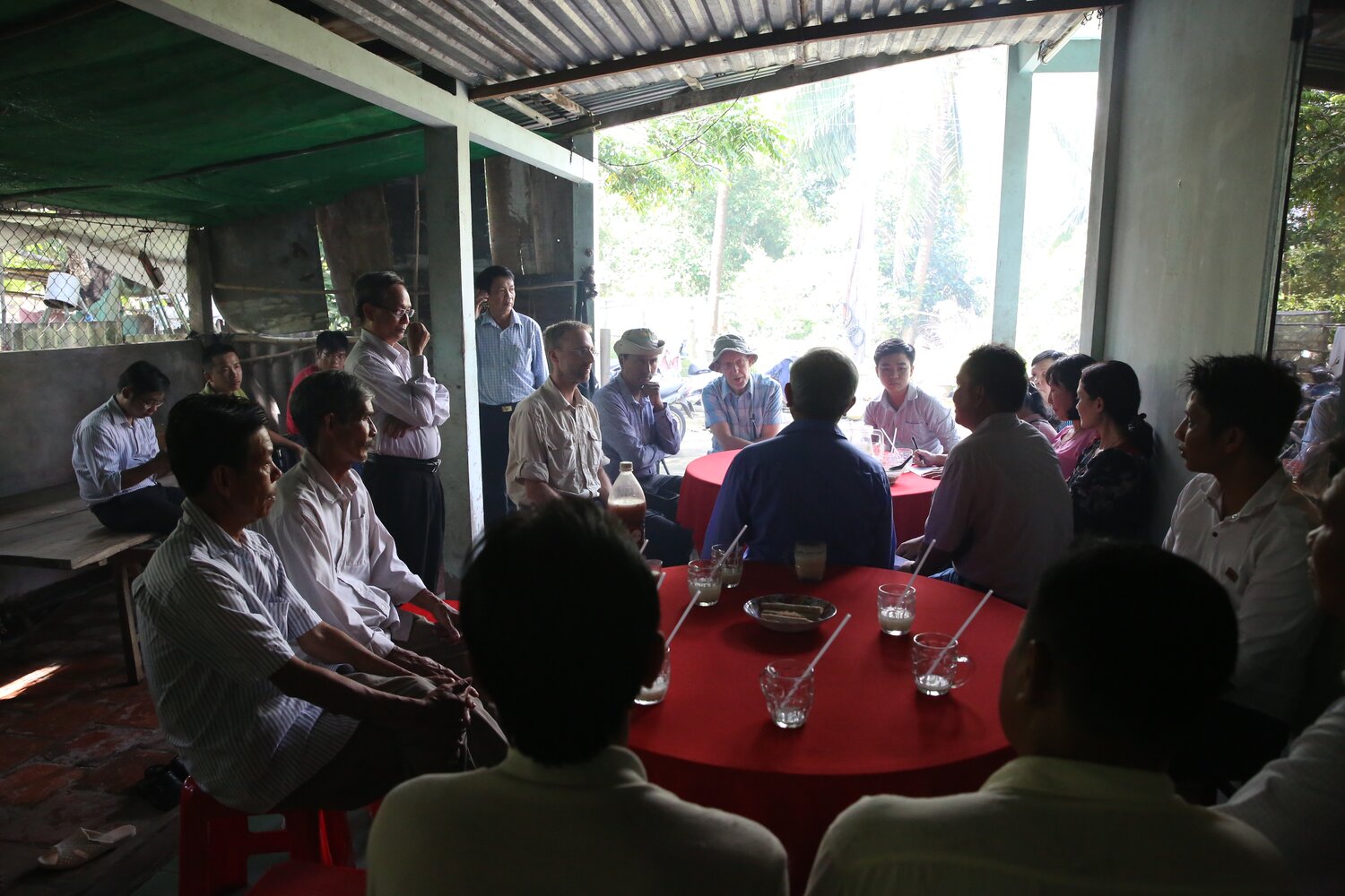 Ben Kilian, Senior Scientist at the Crop Trust, accompanied by Venu Ramaiah, Genebank Manager at IRRI, and Åsmund Bjornstad, from the Norwegian University of Life Sciences: NMBU, travelled to the Hau Giang province of the Mekong Delta, where they met with members of the Long Binh Seed Club, one of 13 farmer groups who, under the Crop Wild Relatives Project are evaluating wild rice-introgressed lines. Photo: L.M. Salazar