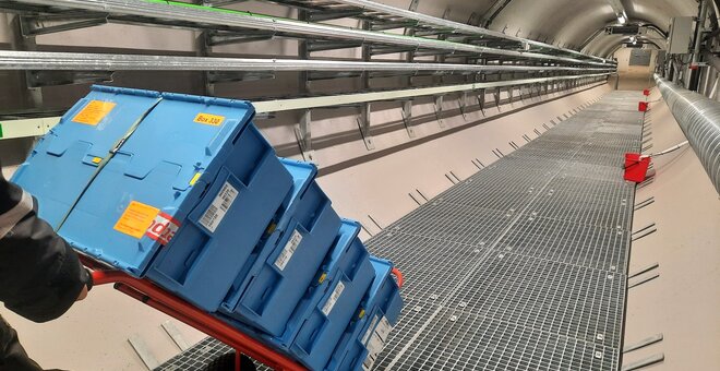 Boxes of seeds are brought into the Svalbard Global Seed Vault.