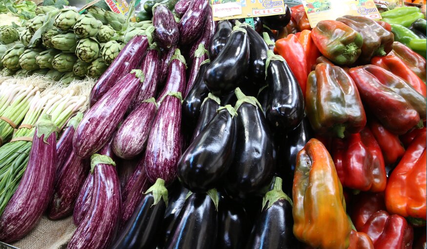 Eggplant at a market stall, Valencia, Spain