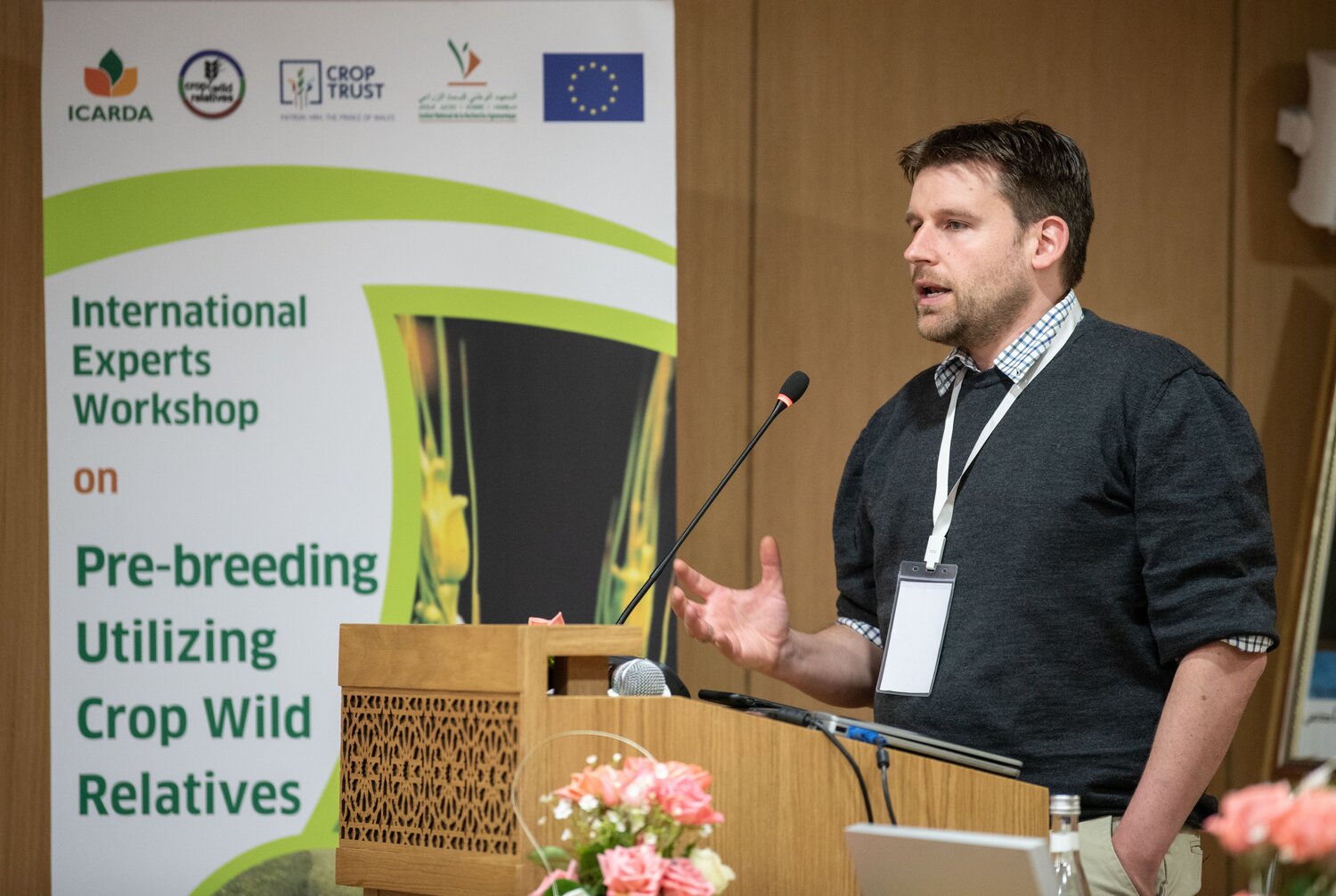 The Crop Trust's Hannes Dempewolf provided closing statements at the First International Experts Workshop on Pre-breeding Utilizing Crop Wild Relatives, ICARDA, Rabat, Morocco, 24-26 April 2019. Photo: Michael Major/Crop Trust