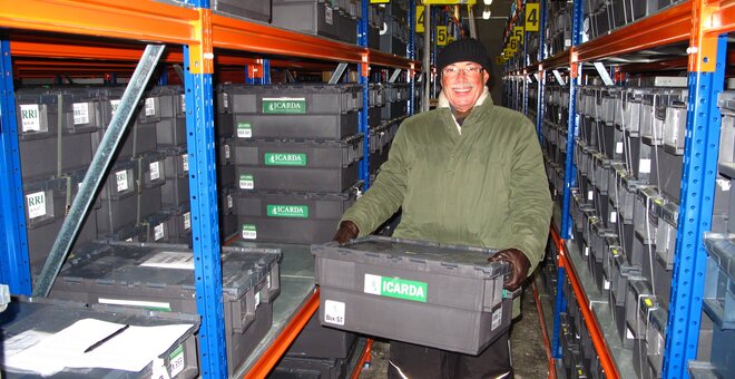 Dr. Ali Shehaded, Rangeland and Pasture germplasm Curator at ICARDA, retrieving ICARDA's seed from the Svalbard Global Seed Vault. Photo credit: NordGen.