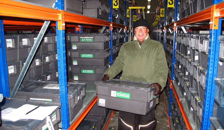 Dr. Ali Shehaded, Rangeland and Pasture germplasm Curator at ICARDA, retrieving ICARDA's seed from the Svalbard Global Seed Vault. Photo credit: NordGen.