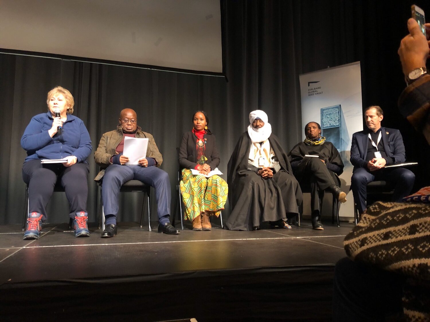 The UN SDG Advocates at the Svalbard 2020 Seed Summit: Prime Minister of Norway, Erna Solberg, the President of Ghana, Nana Akufo-Addo, Hindou Oumarou Ibrahim, Muhammad Sanusi II, Agnes Kalibata and Robb Skinner.