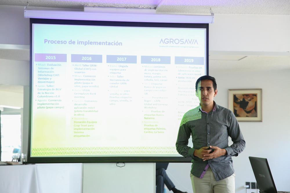 During the 2019 GOAL-Data Workshop, representatives from Uruguay, Colombia and Chile explained how GRIN-Global was adopted and implemented in their institutes. “This information system has really helped with the operational management of the collections held by AGROSAVIA,” said Roger Garzón, from AGROSAVIA, Colombia (pictured here). “It is important to contribute to the GRIN-Global community, to share experiences and find solutions to make the most of the software’s potential.”